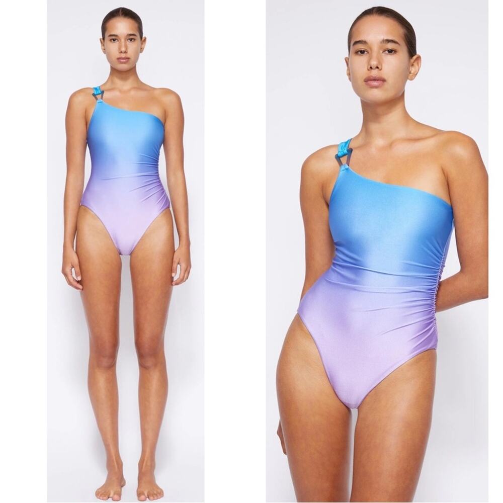 JONATHAN SIMKHAI Bliss Satin Ombre One Shoulder Purple Swimsuit Size XS